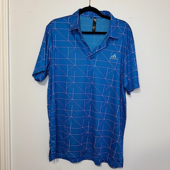 Adidas Men’s Performance Polo Shirt | Blue Geometric Print | Size L - Picture 1 of 9